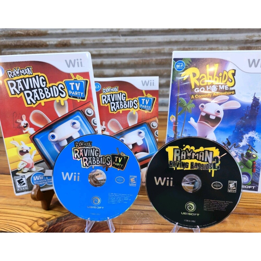 2 GAMES RAYMAN RAVING RABBIDS 2 & TV PARTY Nintendo Wii Minty (READ!!!)